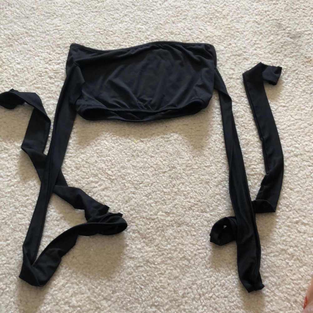 black cross over strapped tube top